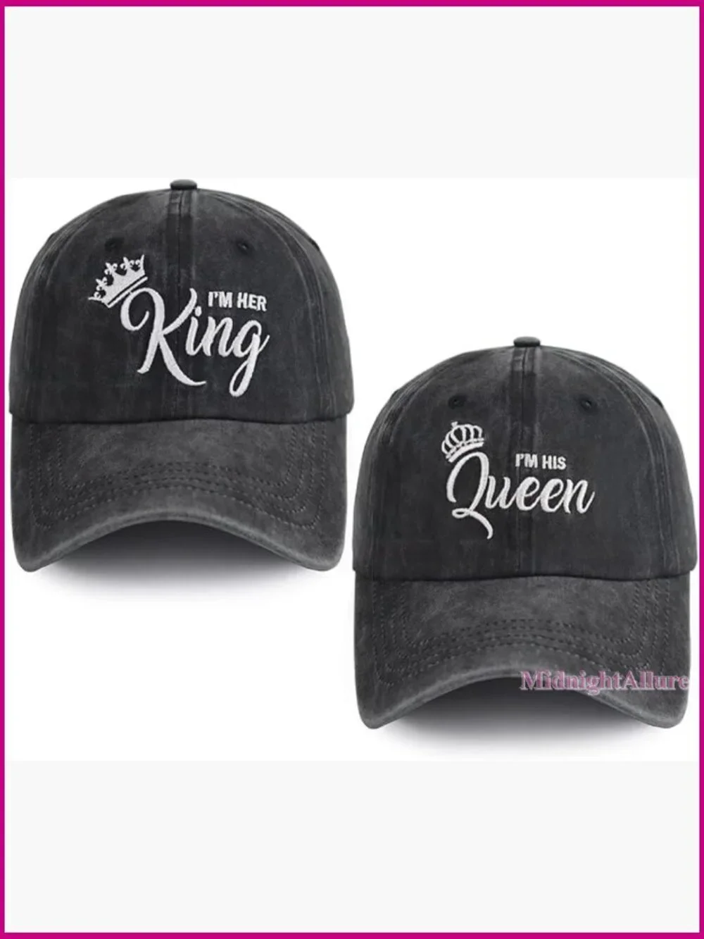 Matching King Queen Couple Hats Adjustable Cotton Baseball Cap Wedding Gift